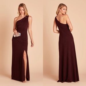 Birdy Grey Kira One Shoulder Crepe Cabernet Bridesmaid Maxi Dress NWT